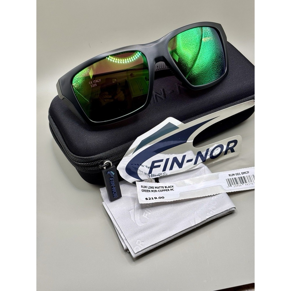 Authentic Fin-Nor‎ Rum Line Green Lens Sunglasses NIB